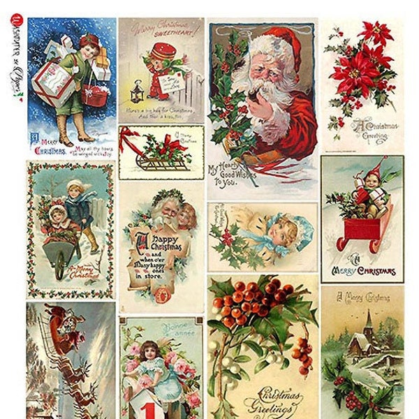 From Italy 2 Sheets Italian Rice Paper Decoupage Images For Christmas RCP-CH-279 x2