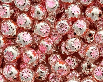16 Czech Indents Glass Beads Fancy Christmas Garland Light Pink Indent Bead  GB022LPS x2