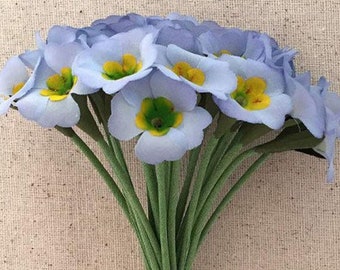 Vintage Flowers Bundle of 24 Light Blue Fabric Primrose Millinery Flowers ~ Vintage East Germany ~ Old Store Stock  VAT001-BL