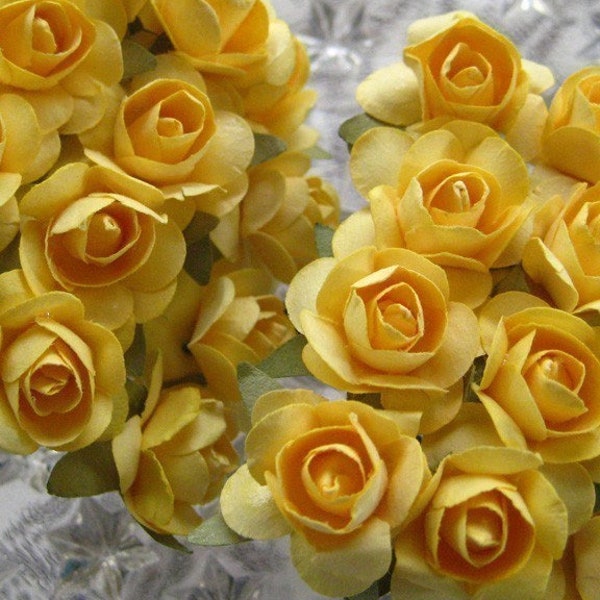 48 Small Sunshine Yellow Roses Millinery Paper Flowers Handmade Rose ~ 4 Bundles
