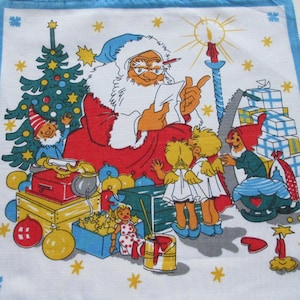 2 Czech Christmas Hankies Handkerchief Handkerchieves Children&#39;s Santa Elves Kids Cotton #D