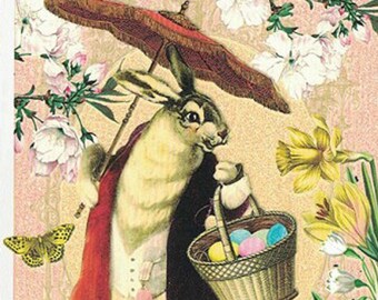 5 Germany Postcards Parasol Bunny Easter Flowers Collage Five Matching German Cards  PK842