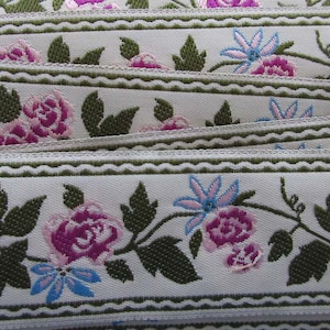 4 Yards Switzerland Swiss Floral Costume Trim Jacquard 1-1/4" Wide Ribbon Flowers VT36