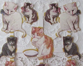 Vintage Holland Paper Scrap Cats Lithographed Die Cut Gold Stamped Scraps OH-13