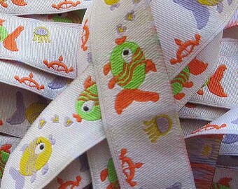 From Turkey 4 Yards Embroidered Jacquard Trim 5/8" Wide Fish Woven Ribbon RV115