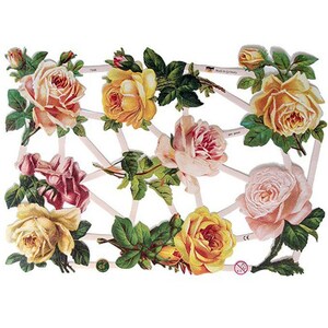 Germany Paper Scraps Die Cut Lithograph Victorian Pink Roses  7346