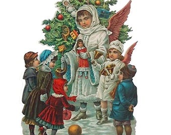 From Germany One Die Cut Paper Scrap Victorian Christmas Angel 5068