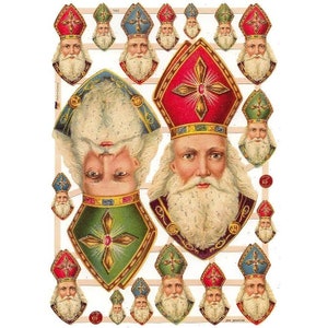 Glittered Scraps Christmas Made In Germany Die Cut Victorian Santas Saint Nicholas  G7410G