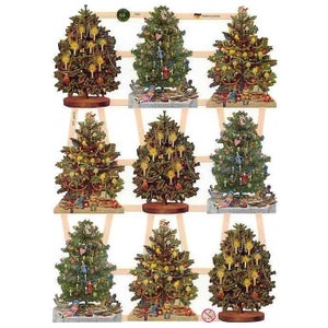 Germany Paper Scraps Lithographed Die Cut Victorian Christmas Trees  7396