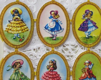 Vintage England Paper  Die Cut Scraps Southern Belle Girls Ovals Out Of Print  MLP 1698