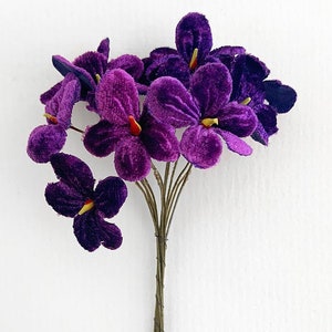 12 Czech Velvet Violets Millinery Fabric Flowers  NFC038PUR