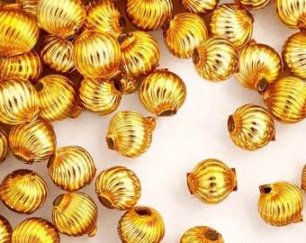 20 Czech Glass Garland Beads Ribbed Christmas 10mm Beads Gold  GB-RR-10-G x2