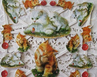 Vintage Holland Paper Scrap Cats Lithographed Die Cut Gold Stamped Scraps OH-28