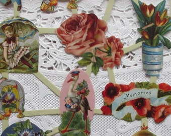 Holland Paper Scraps Lithographed Die Cut Flowers Victorian People Fruit Scrap  SN103