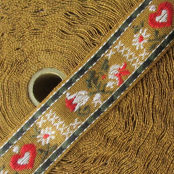 4 Yards Vintage Japan Heart Folk Costume Folkloric Jacquard Trim Ribbon 1" Wide Q-18