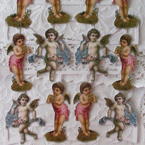 Vintage Holland Paper Scrap Christmas Valentine Victorian Angels Lithographed Die Cut Gold Stamped Scraps OH-16