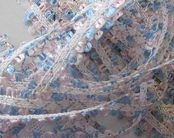 4 Yards Vintage Double Picot Edge Narrow Ribbon Trim 1/4" Wide Pastel Pink Blue Rayon Old Store Stock RV63
