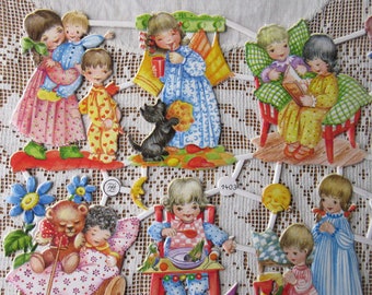 Vintage PZB Germany Paper Scraps Lithographed Die Cut Sweet Children  PZB 1403