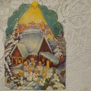 2 Germany Large Lithograph Die Cut Paper Scraps Christmas Angels Manger 5034 x2