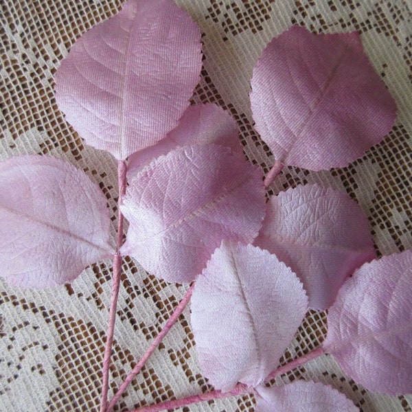 Vintage East Germany Pale Pinkish Lavender Satin Fabric Millinery Leaves 1950s  VL020LAV