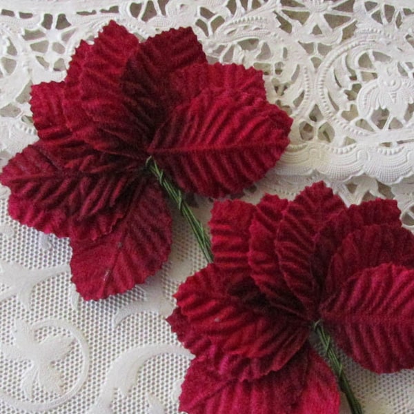 20 Velvet Leaves 1-1/2" Cherry Red Ombre Millinery Leafs