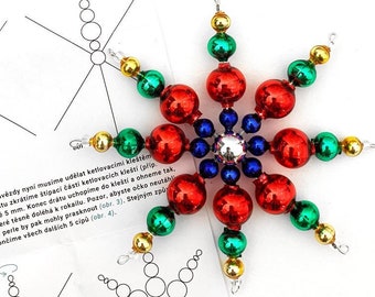 Czech Glass Bead Ornament DIY Project Kit ~ Snowflake~ Mulit Colored ~ Czech Instructions - GBK1351-23