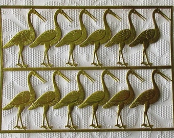 12 Vintage Birds Storks West Germany Dresden Die Cut Embossed Figures Stork Bird