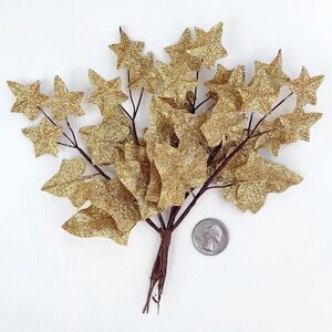 Austria 6 Gold Glitter Ivy Branches Millinery Leaves 7-1/2 Long NAL-A78 image 1