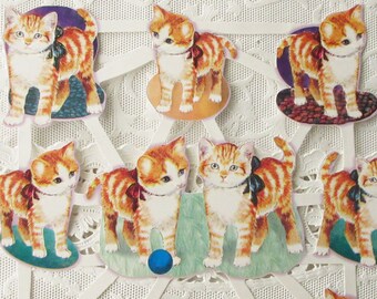 Vintage Holland Paper Scrap Cats Lithographed Die Cut Gold Stamped Scraps OH-04