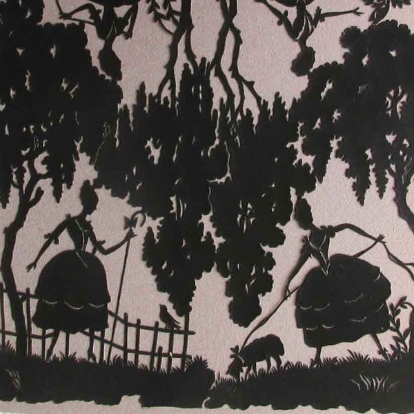 Vintage Scherenschnitte  Paper Scraps Marie Antoinette Ladies Trees Black Silhouettes