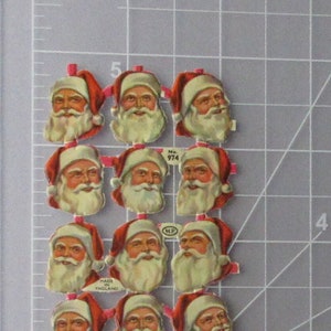 18 England Vintage Christmas Santa Claus Heads Out Of Print Scraps Die Cut Paper Scrap Faces