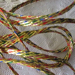 4 Yards Very Narrow Czech Metallic Multi Colored Braid Swing Trim Ribbon T-48