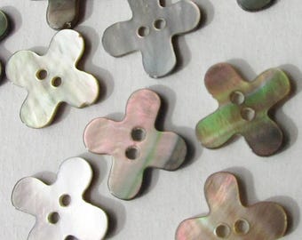 Set Of 18 Buttons Mother Of Pearl Shell Fancy Buttons Nacre 9/16" Button S-3