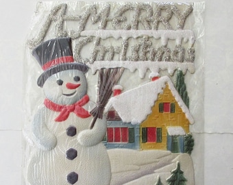 Vintage Germany Christmas Pressed Paper Cardboard Jolly Snowman Old Store Stock