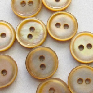 Set Of 16 Vintage Golden Shell Buttons Mother Of Pearl Nacre Ring Edge Button 1/2" AB-21