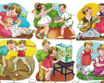 Vintage PZB Germany Paper Scraps Lithographed Die Cut Sweet Children  PZB 1331