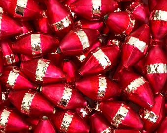 6 Czech Glass Christmas Garland Striped Barrel Beads Matte Pink Silver Stripe GB334MPK