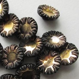 8 Vintage Czech Glass Buttons Handmade Black And Gold Glass Czechoslovakia NB-30