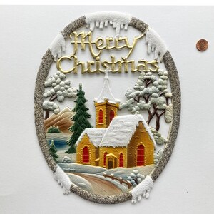 Vintage West Germany Christmas Deeply Embossed Cardboard Pressed Paper Church Scene 1980s Old Store Stock