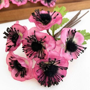 Czech Spray of 6 Mauve Pink Anemone Flowers Fuzzy Centers