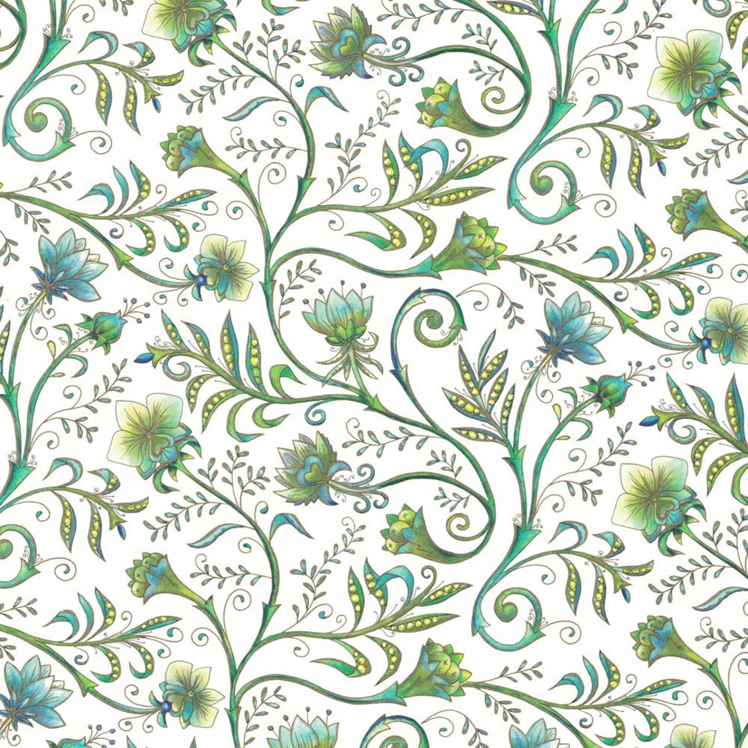 2 Sheets Italian Green Floral Jacobean Italian Print Paper Carta