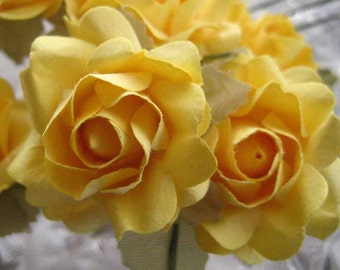 48 Sunshine Yellow Open Roses Paper Millinery Handmade Flowers Rose ~ 8 Bundles