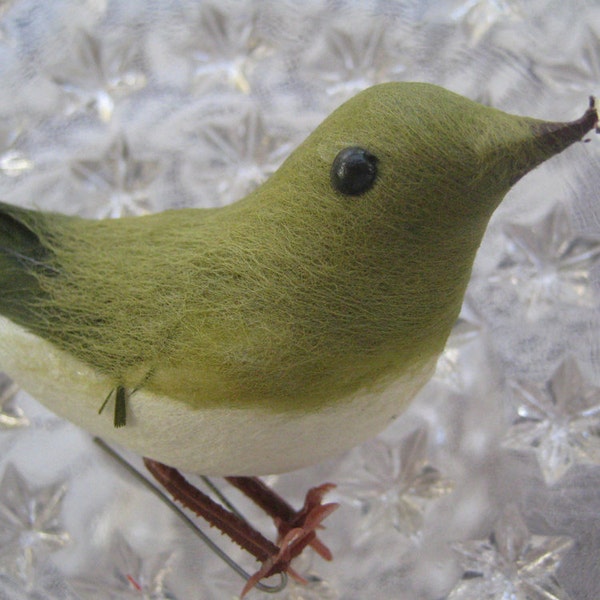4 Inch Feather And Fiber Warbler Bird In Yellowish Green