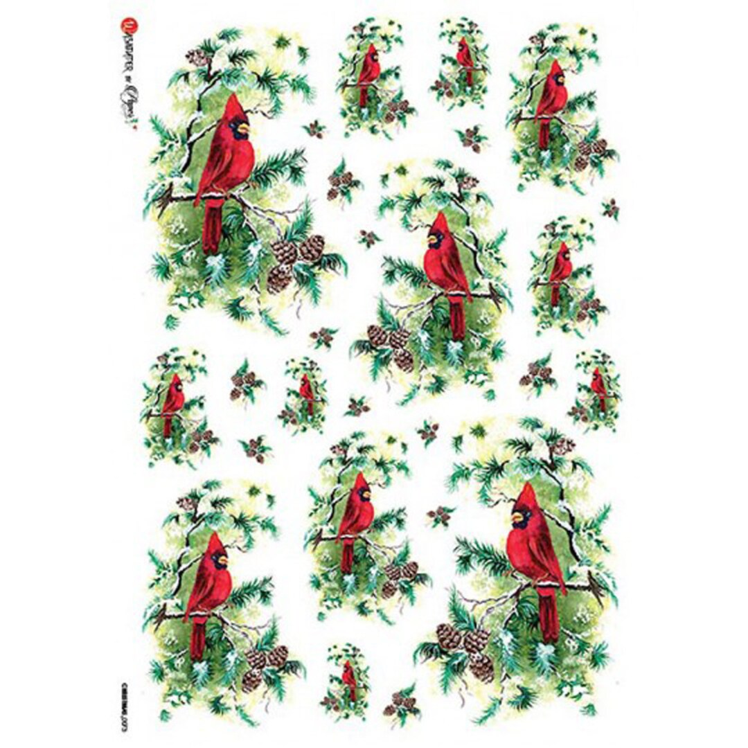From Italy 2 Sheets Italian Rice Paper Decoupage Red Cardinal Christmas ...