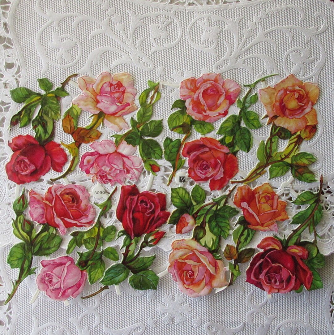 Vintage EAS Germany Die Cut Paper Scraps Assorted Roses Rose Scrap EAS