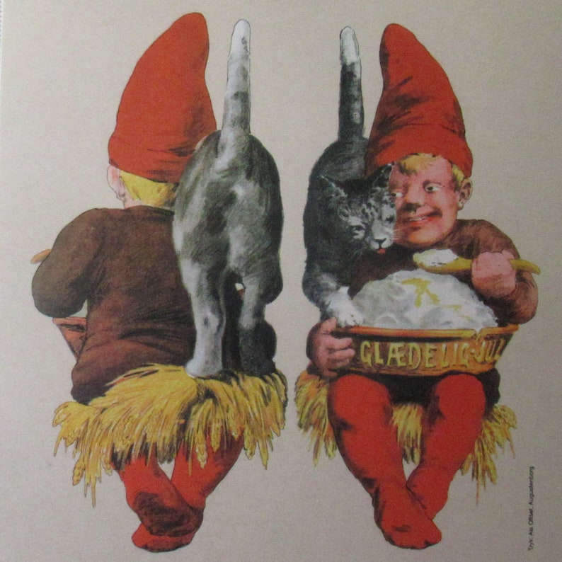 Vintage Denmark Old Tomte Elf And Cat Design Paper Cut Out 8-1/4 Christmas DIY Ornament Old Store Stock Paper Ephemera Reprinted 2005 image 3