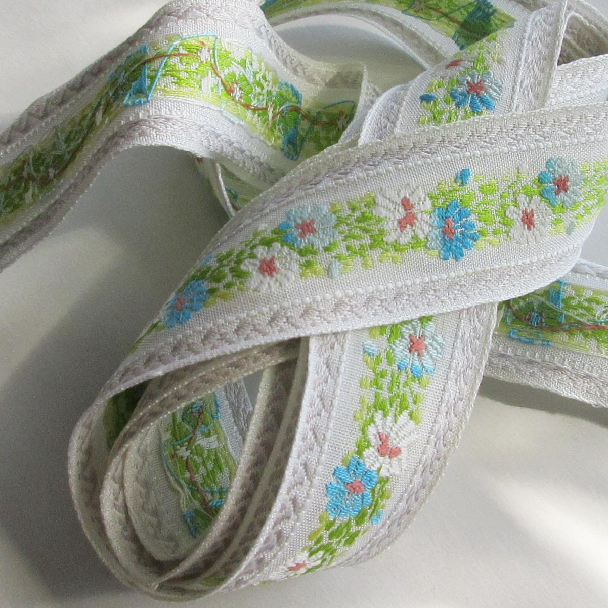 4 Yards Vintage Japan Woven Jacquard Ribbon Blue White Green