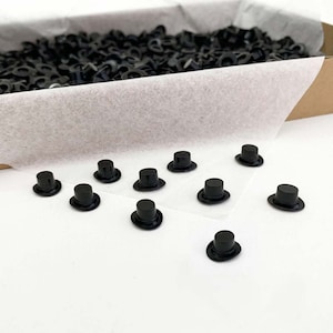 Germany 10 Tiniest Black Miniature Plastic Snowman Top Hats Bowler Hat Derby Only 1/4&quot; Tall Please Read Description Old Store Stock HAT-1098
