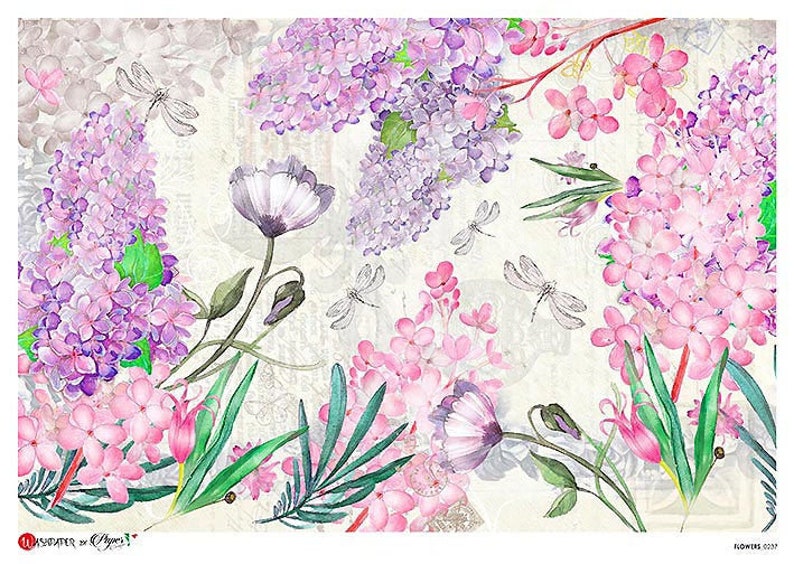 From Italy 2 Sheets Italian Rice Paper Decoupage Pastel Dragonflies ...