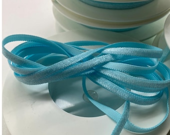 10-7/8 Yards Czech Velvet Narrow 3/16" Rayon Ribbon Trim Light Blue 5mm Wide Original Spool